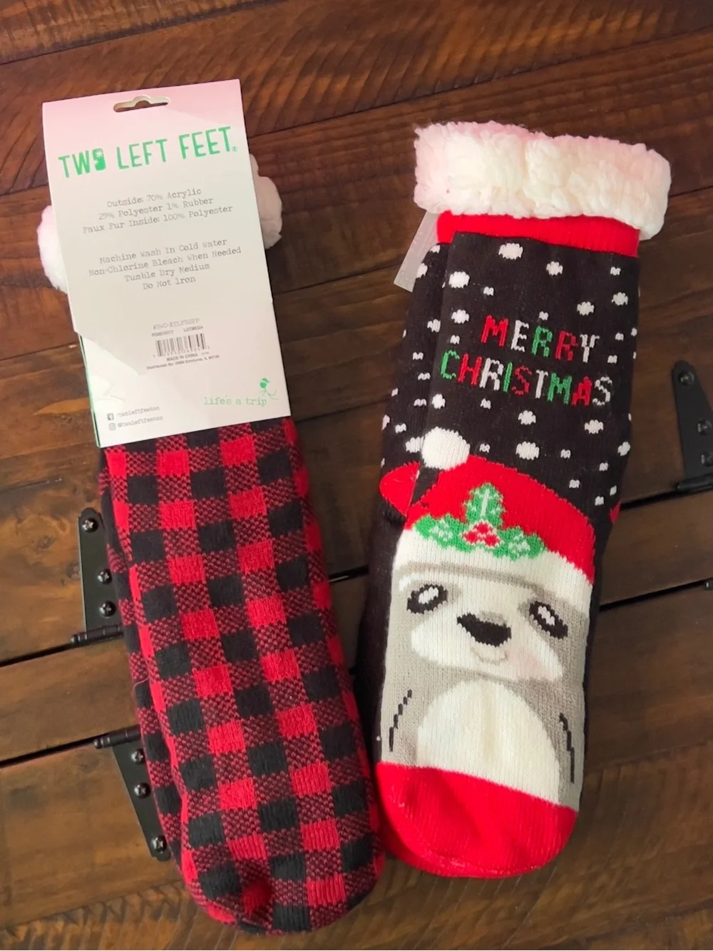 Red & Black Plaid and Merry Christmas Slipper Socks
